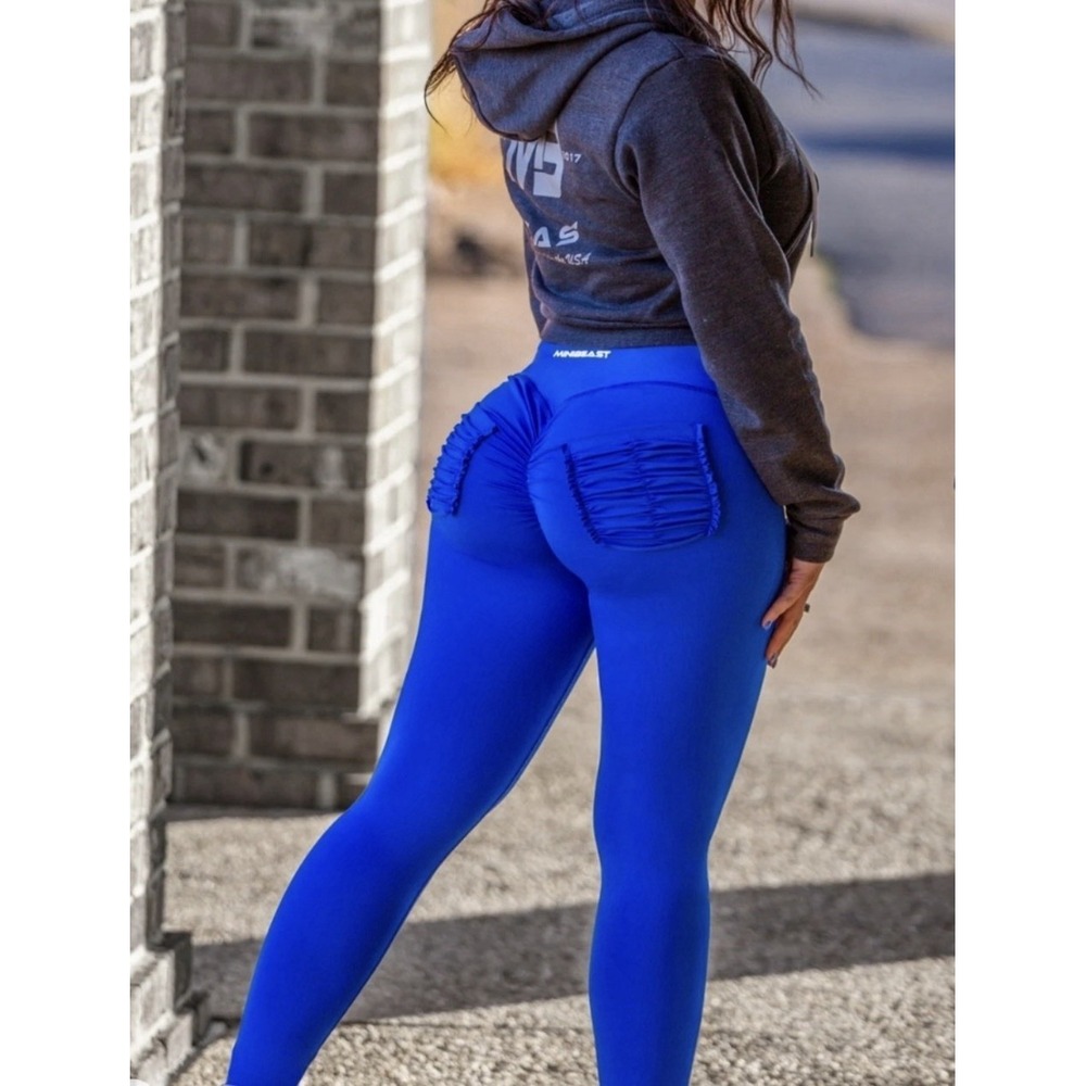 Minibeast Curve Pocket Leggings - Bright Blue Size L Skinny Gym Scrunch Butt